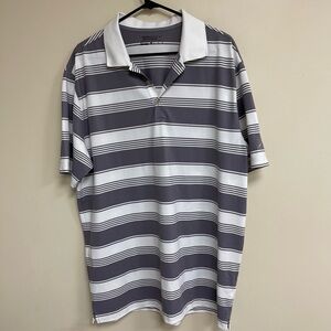Nike Golf Dri-Fit Size XL Grey and White Stripped Button Up Polo Shirt